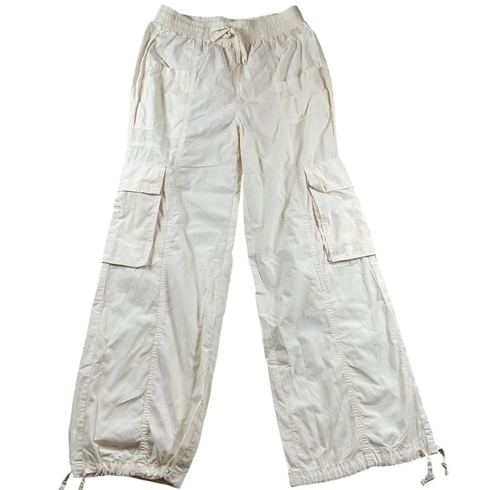 NWT Aerie Cargo Pants‎ Cream Wide Leg Drawstring Pockets Casual Lounge Size S/P